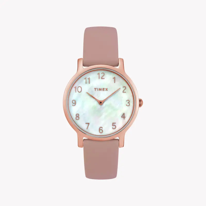 Timex Women's Pink Leather Watch, Mother Of Pearl Dial | Tw2t36100-0