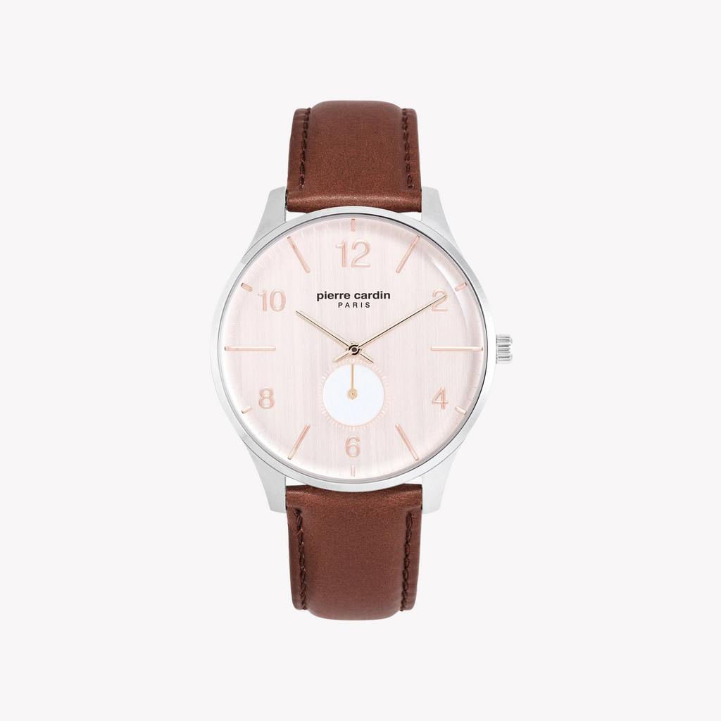 Pierre Cardin Men's Brown Leather Watch, Rose Dial | Pc902671f130-0