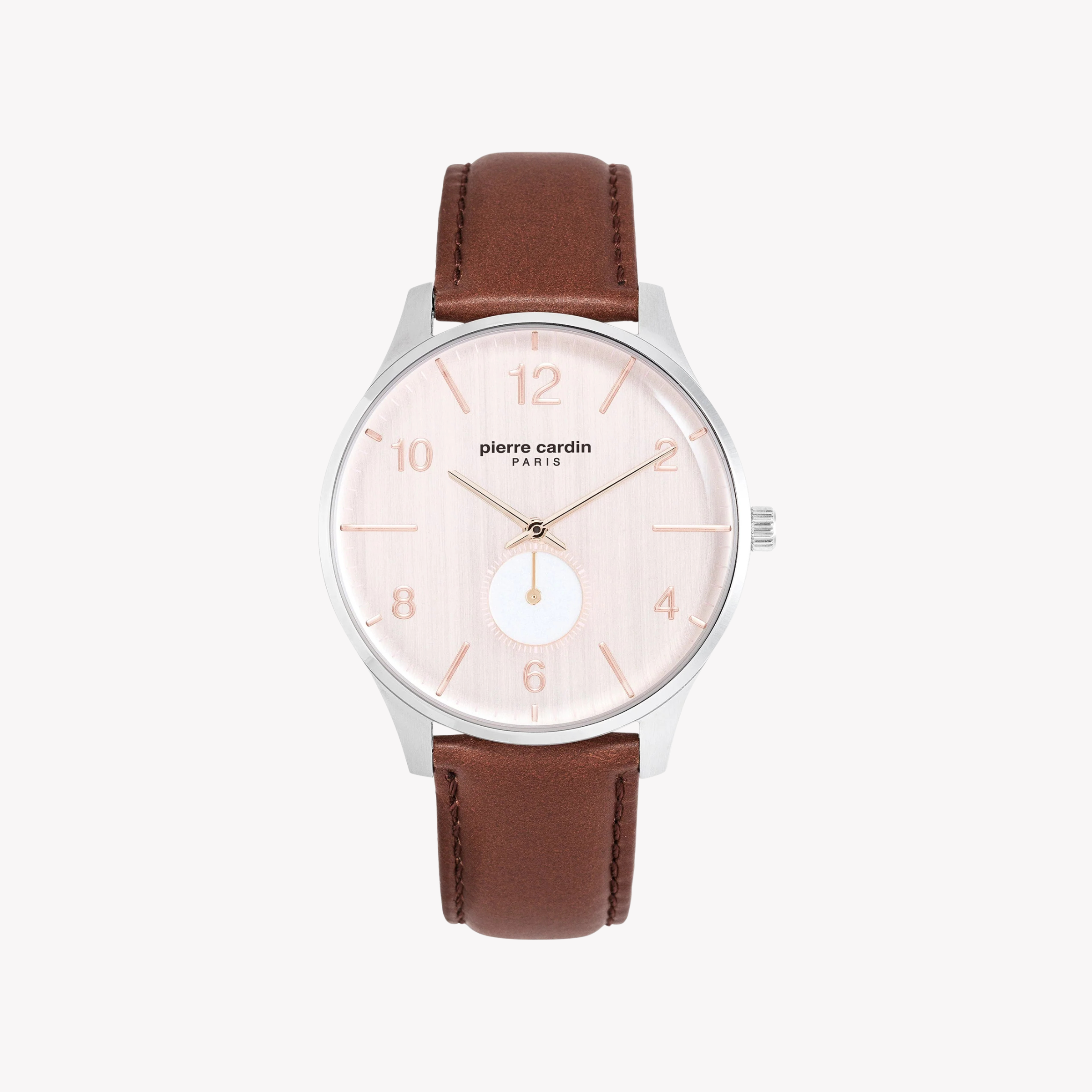 Pierre Cardin Men's Brown Leather Watch, Rose Dial | Pc902671f130-0