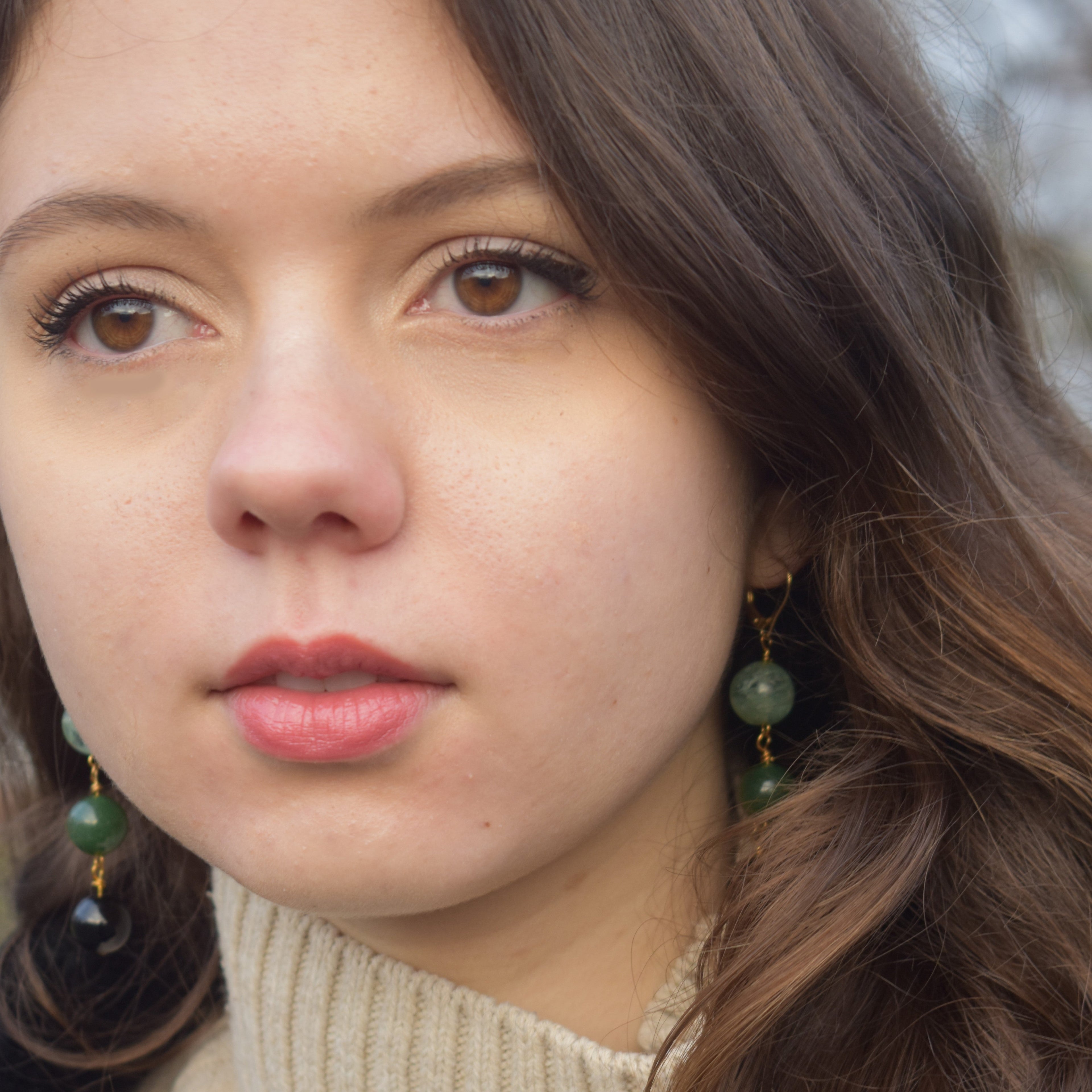 Green Quartz, Green Agate and Black Onyx Yellow Gold vermeil, 9k or 18k Gold Vermeil Earrings, Bloom Collection | by nlanlaVictory