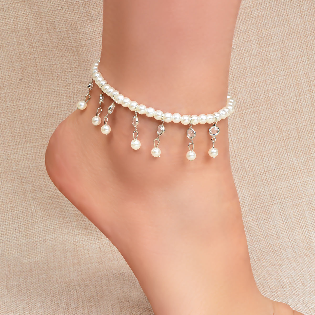 Beach Elastic Imitation Pearl Bead Charm Anklet Foot Chain Bracelet Jewelry Gift-1