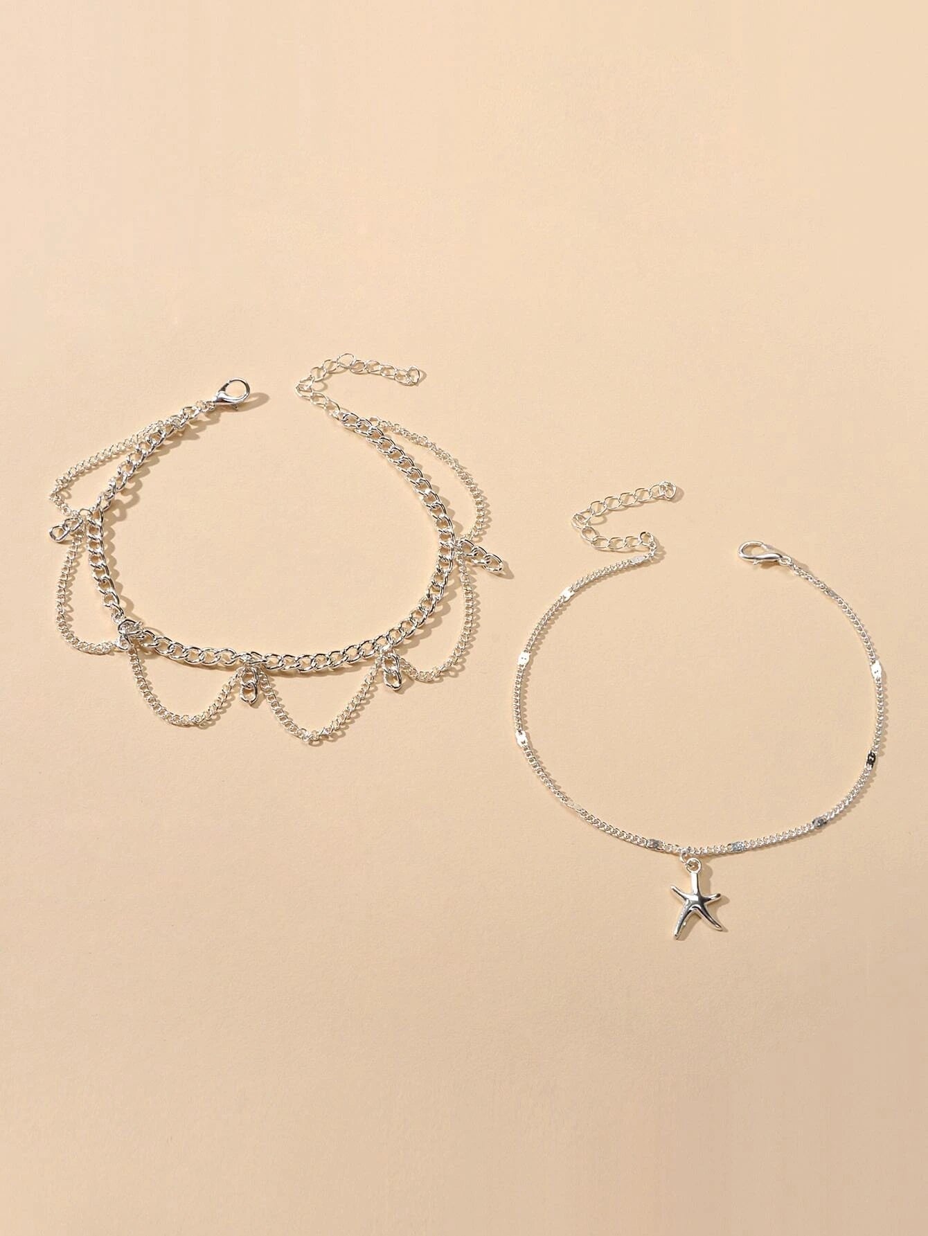 2pcs Fashion Foot Beach Jewellery Silver Chain Tassel Starfish Charm Anklet Gift-1