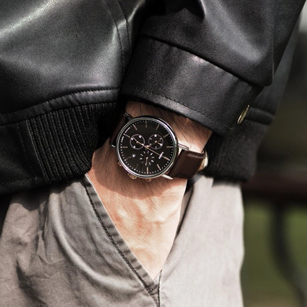 Timex Men's Brown Leather Watch, Black Dial | Tw2t11500-4