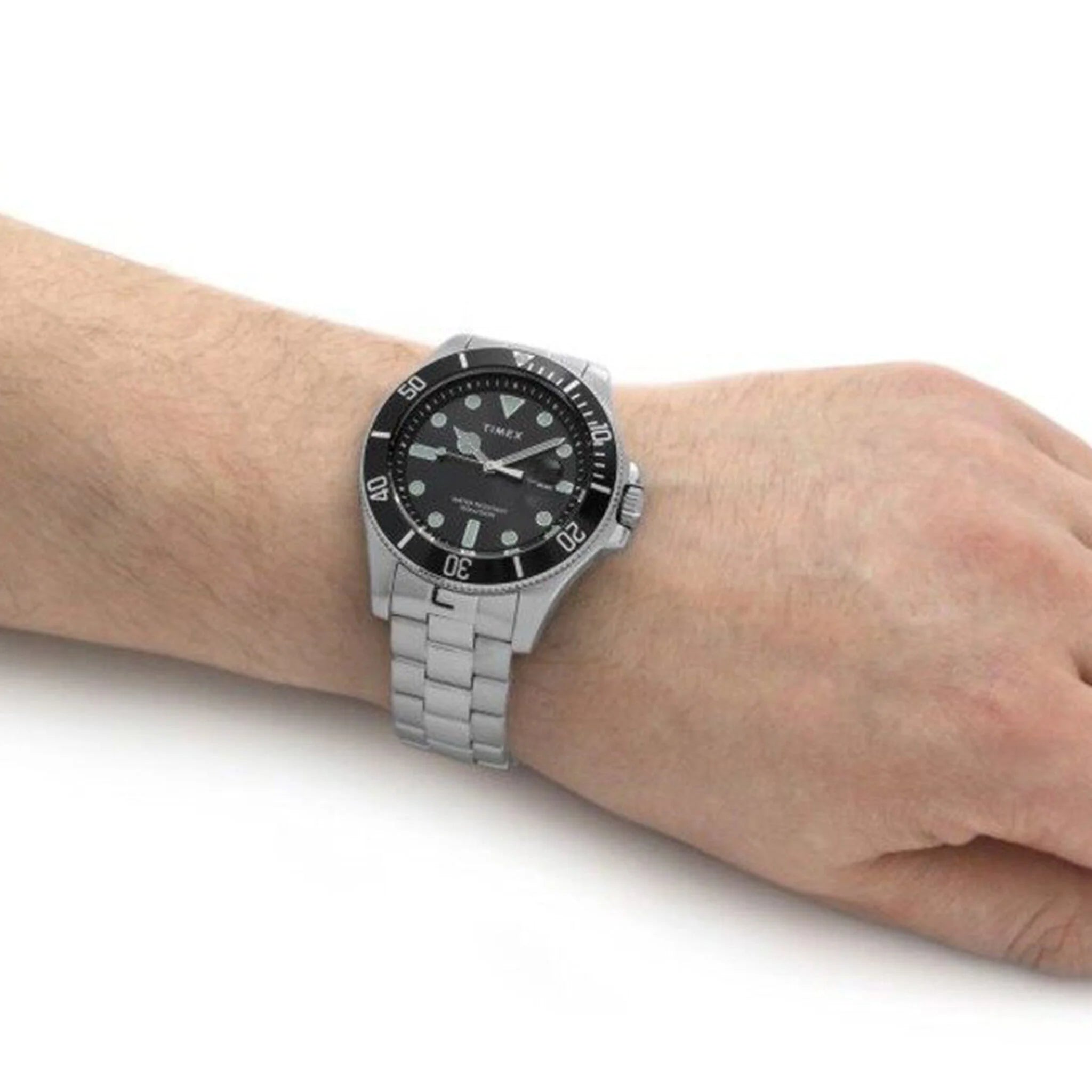 Timex Men's Silver Stainless Steel Watch, Black Dial | Tw2u41800-4