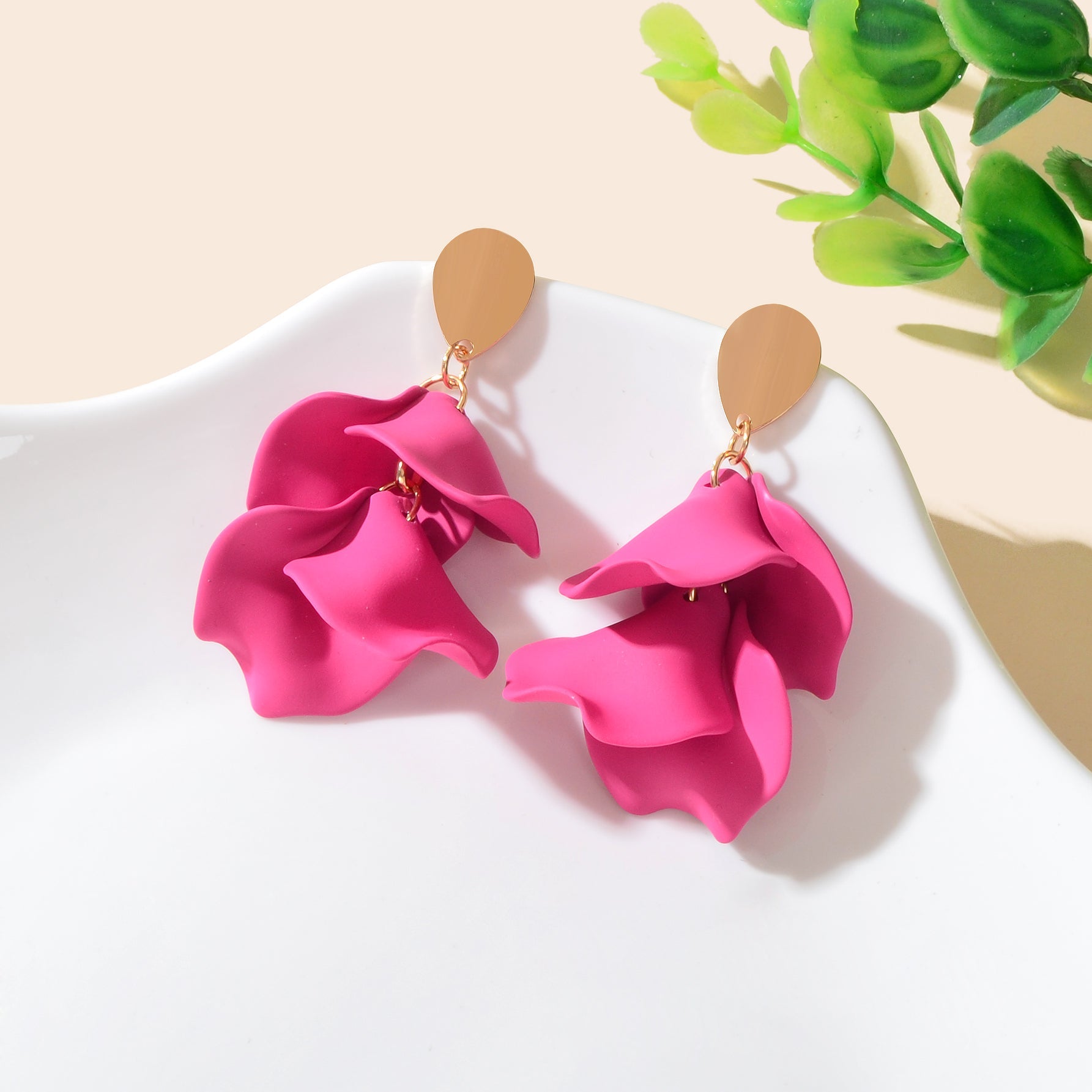 1pair Elegant Flower Petal Dangle Earrings for Women Daily Dating Party Jewelry-1