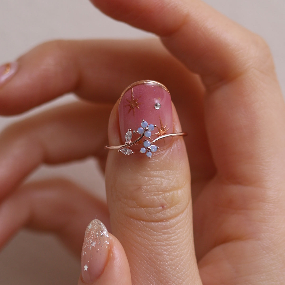 Moonstone flower branch ring-3