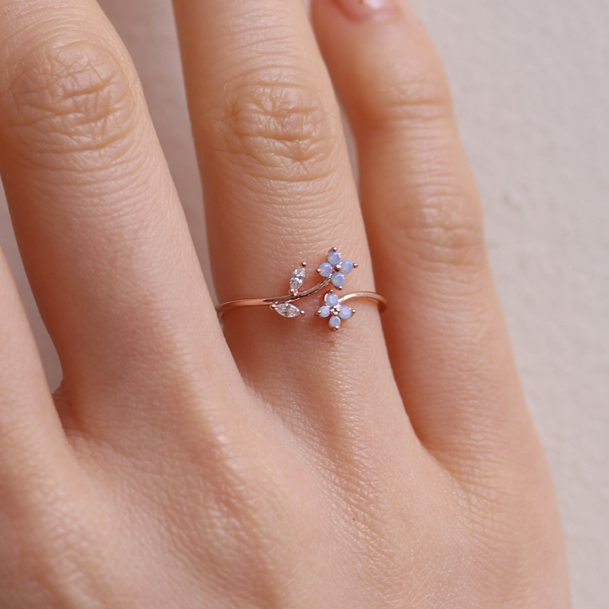 Moonstone flower branch ring-4