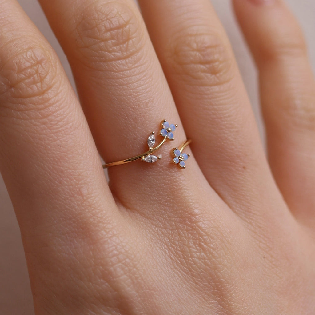 Moonstone flower branch ring-1