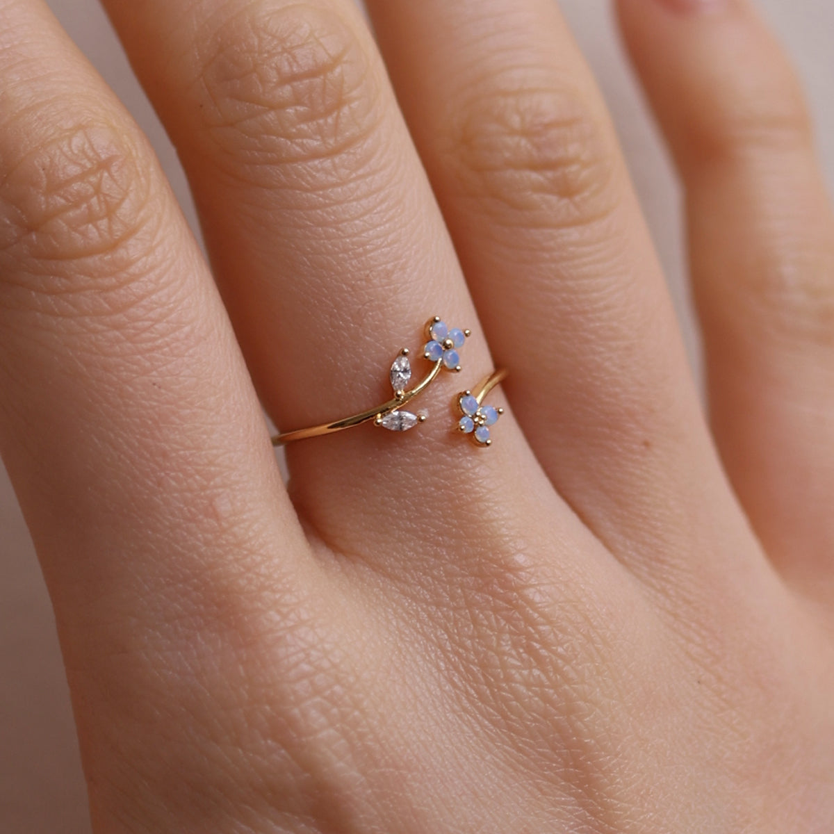 Moonstone flower branch ring-1
