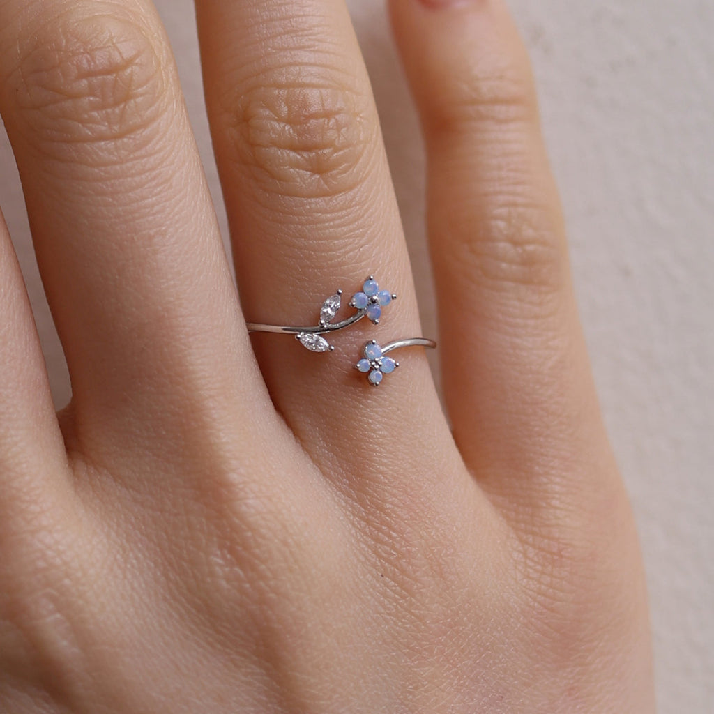 Moonstone flower branch ring-2