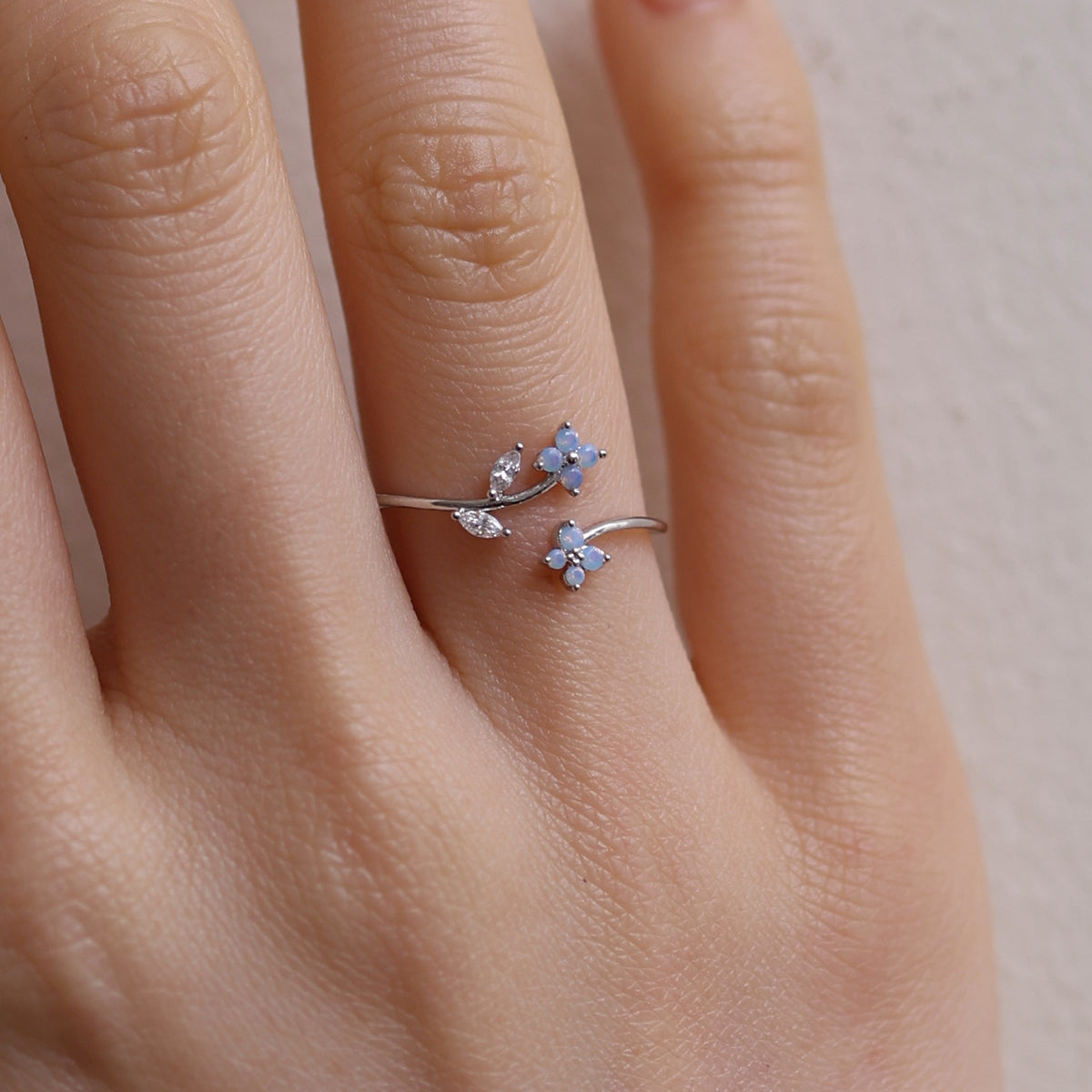 Moonstone flower branch ring-2