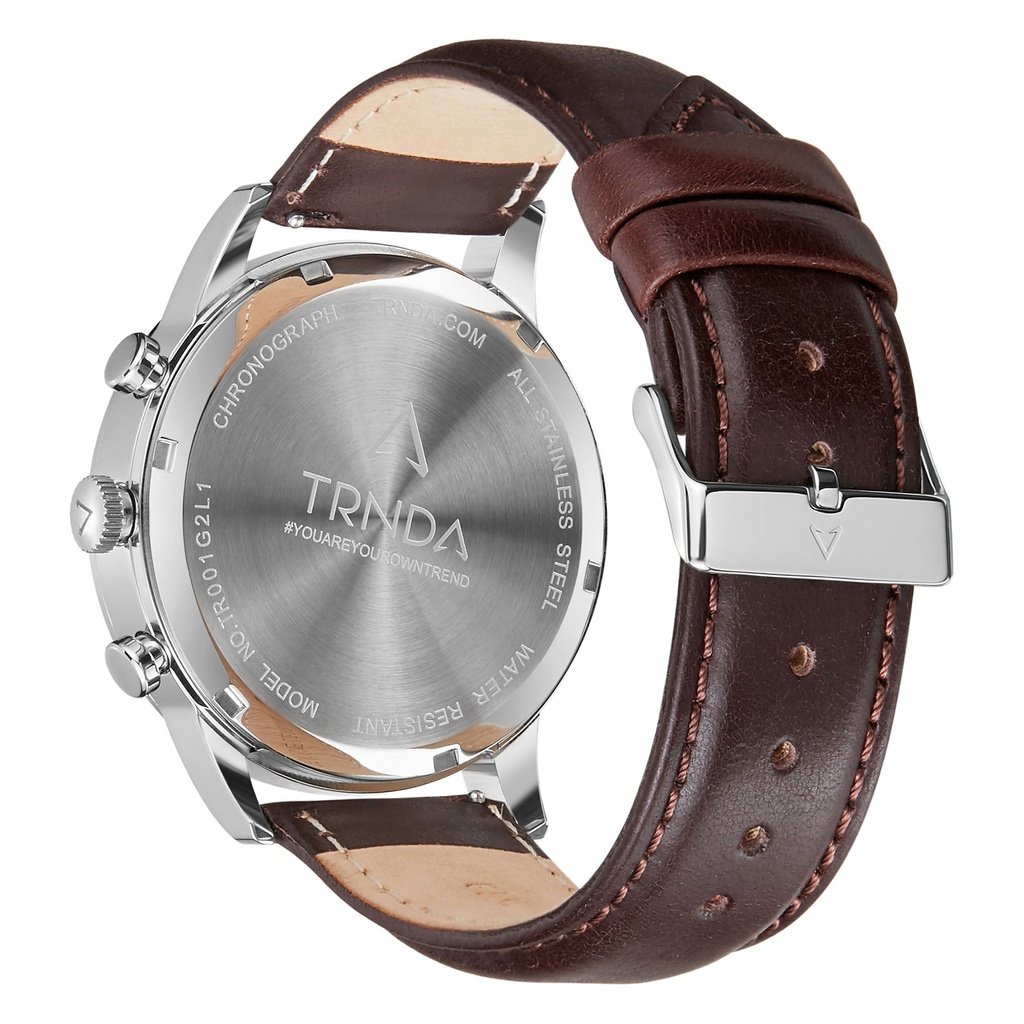 Trnda Men's Stainless Steel Watch, Brown Leather Band | Trn-Ss43b-2