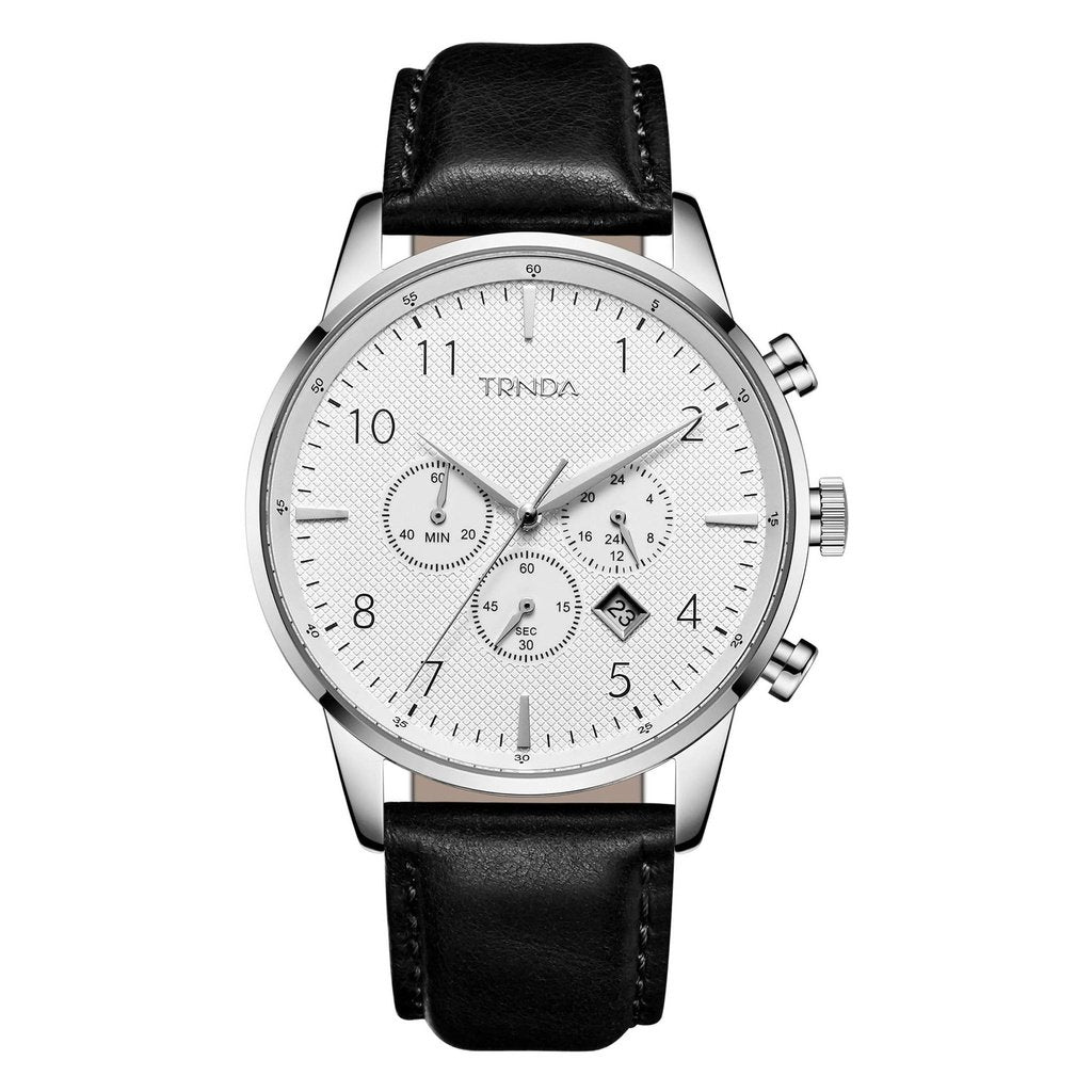 Trnda Men's Stainless Steel Watch, Black Leather Band | Trn-43sl-0