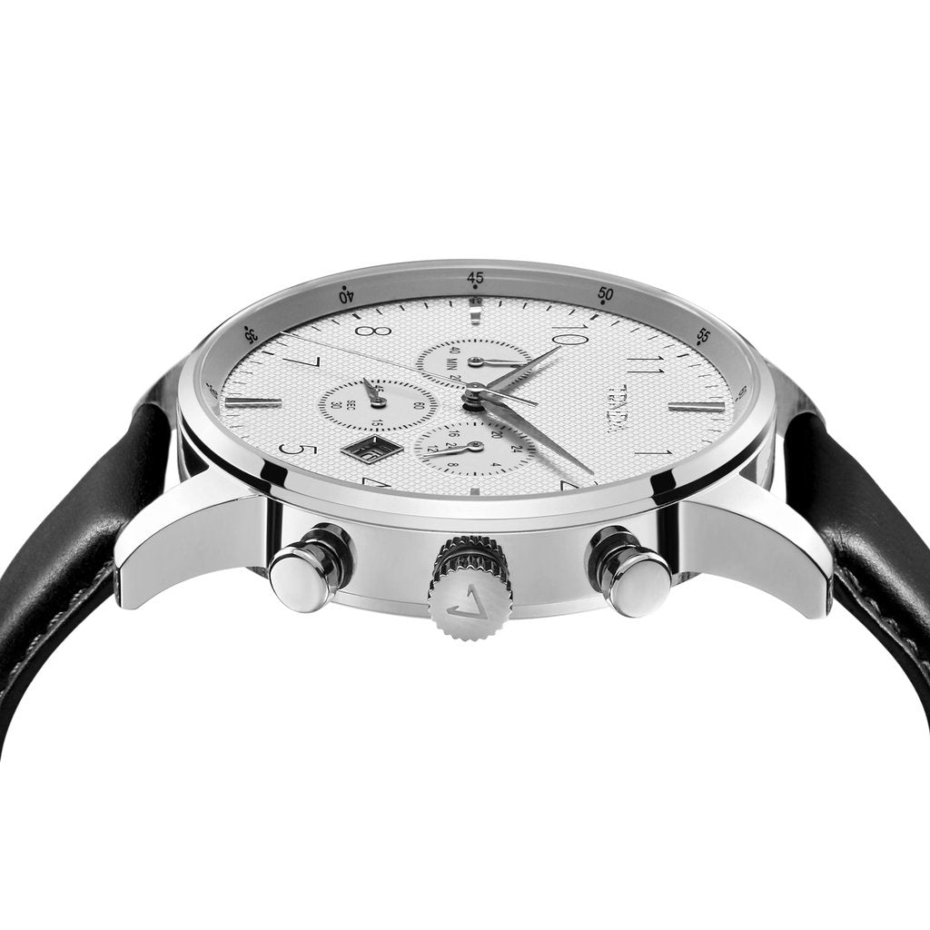 Trnda Men's Stainless Steel Watch, Black Leather Band | Trn-43sl-2