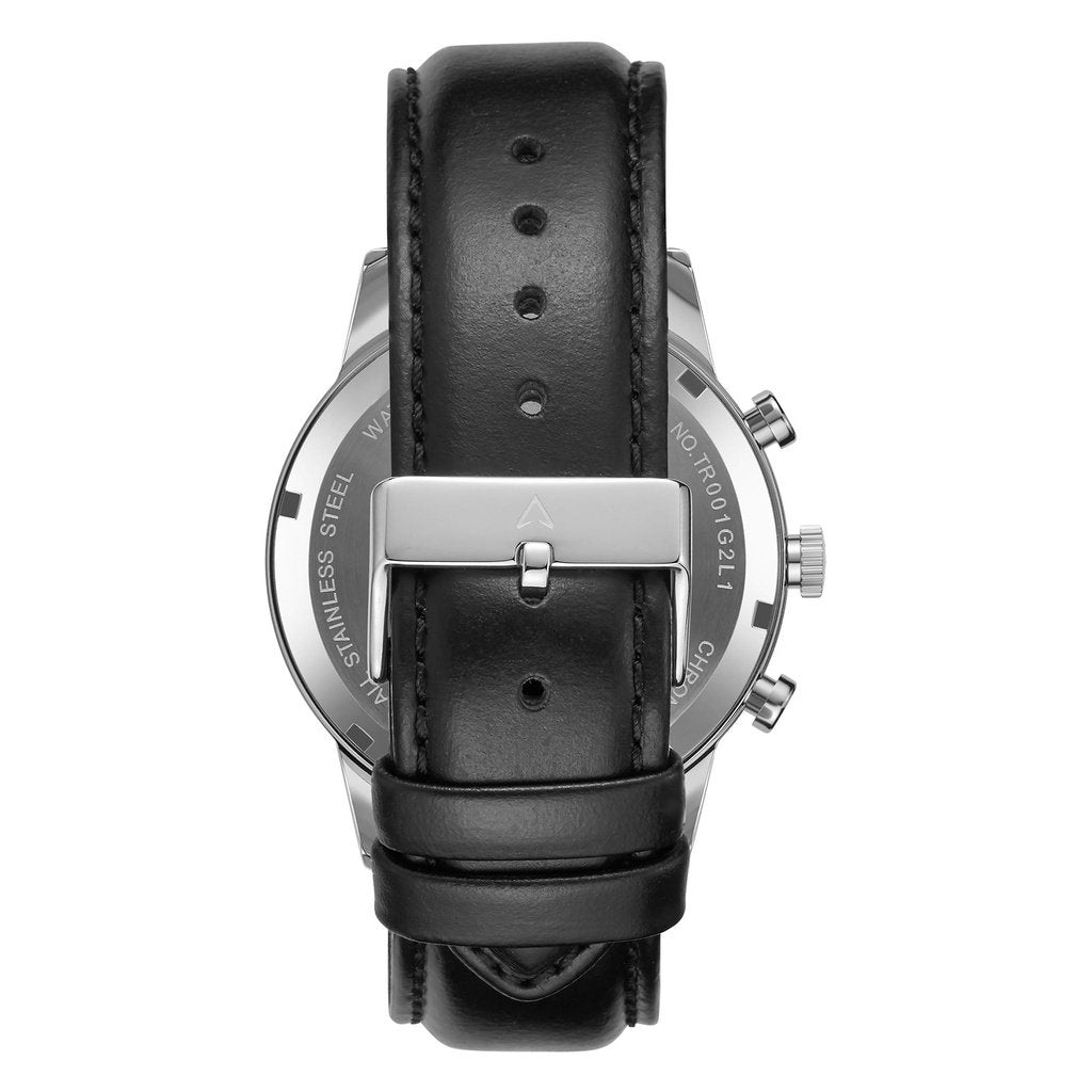 Trnda Men's Stainless Steel Watch, Black Leather Band | Trn-43sl-4