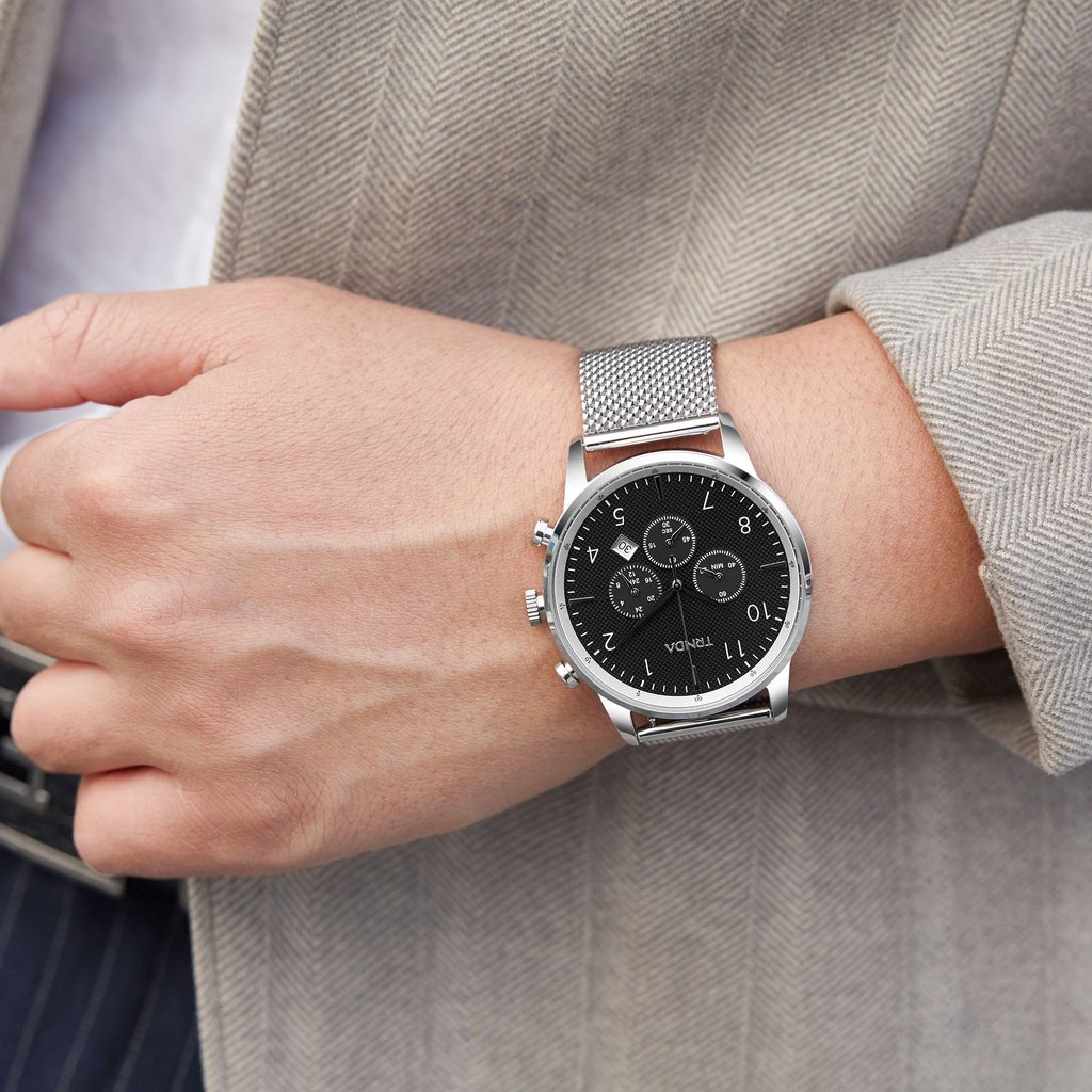 Trnda Men's Stainless Steel Watch, Charcoal Black Dial | Trn-Ss43-1