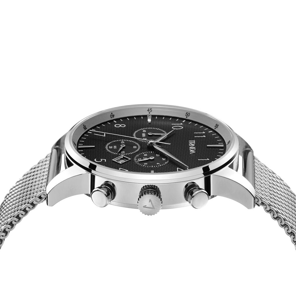 Trnda Men's Stainless Steel Watch, Charcoal Black Dial | Trn-Ss43-2