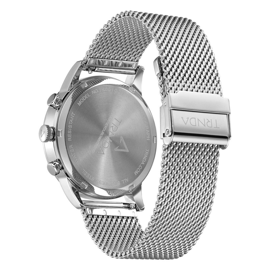 Trnda Men's Stainless Steel Watch, Charcoal Black Dial | Trn-Ss43-3