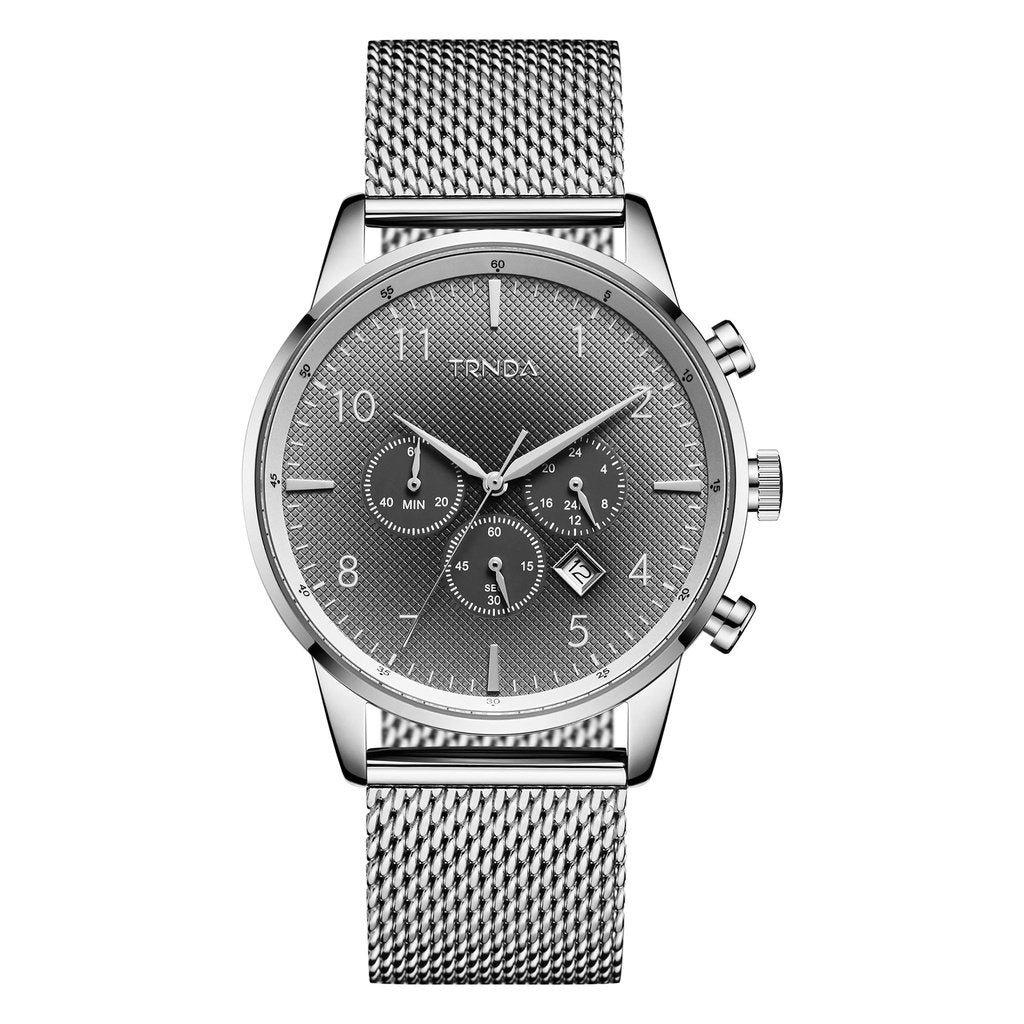Trnda Men's Stainless Steel Watch, Silver Mesh Band | Trn-S43mm-0