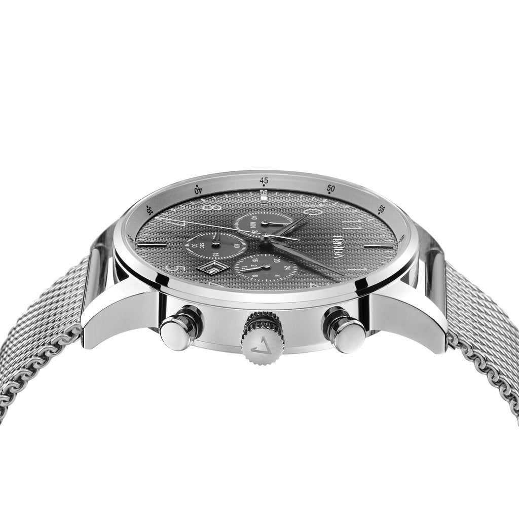 Trnda Men's Stainless Steel Watch, Silver Mesh Band | Trn-S43mm-2