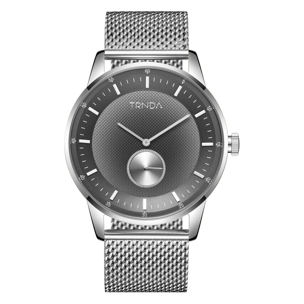 Trnda Men's Stainless Steel Watch, Silver Mesh Band | Trnda-43mm-0