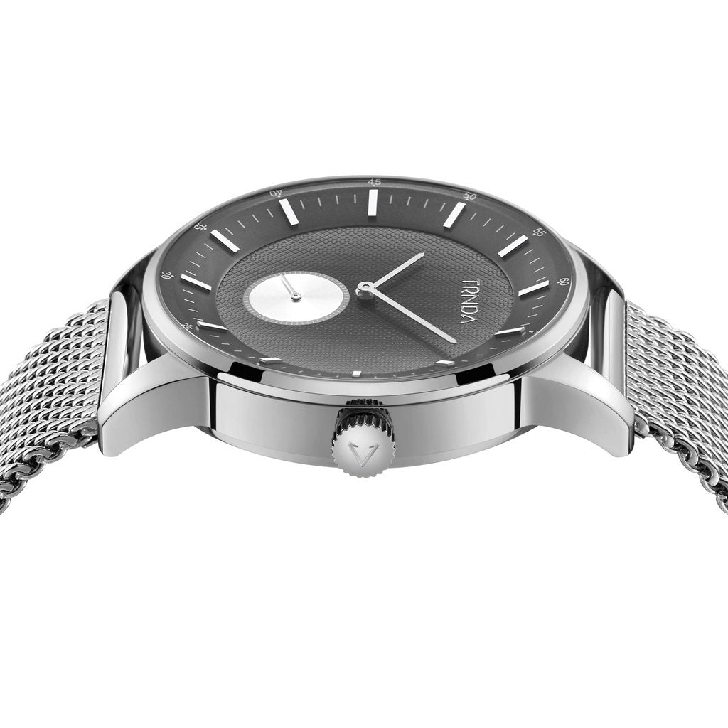 Trnda Men's Stainless Steel Watch, Silver Mesh Band | Trnda-43mm-1