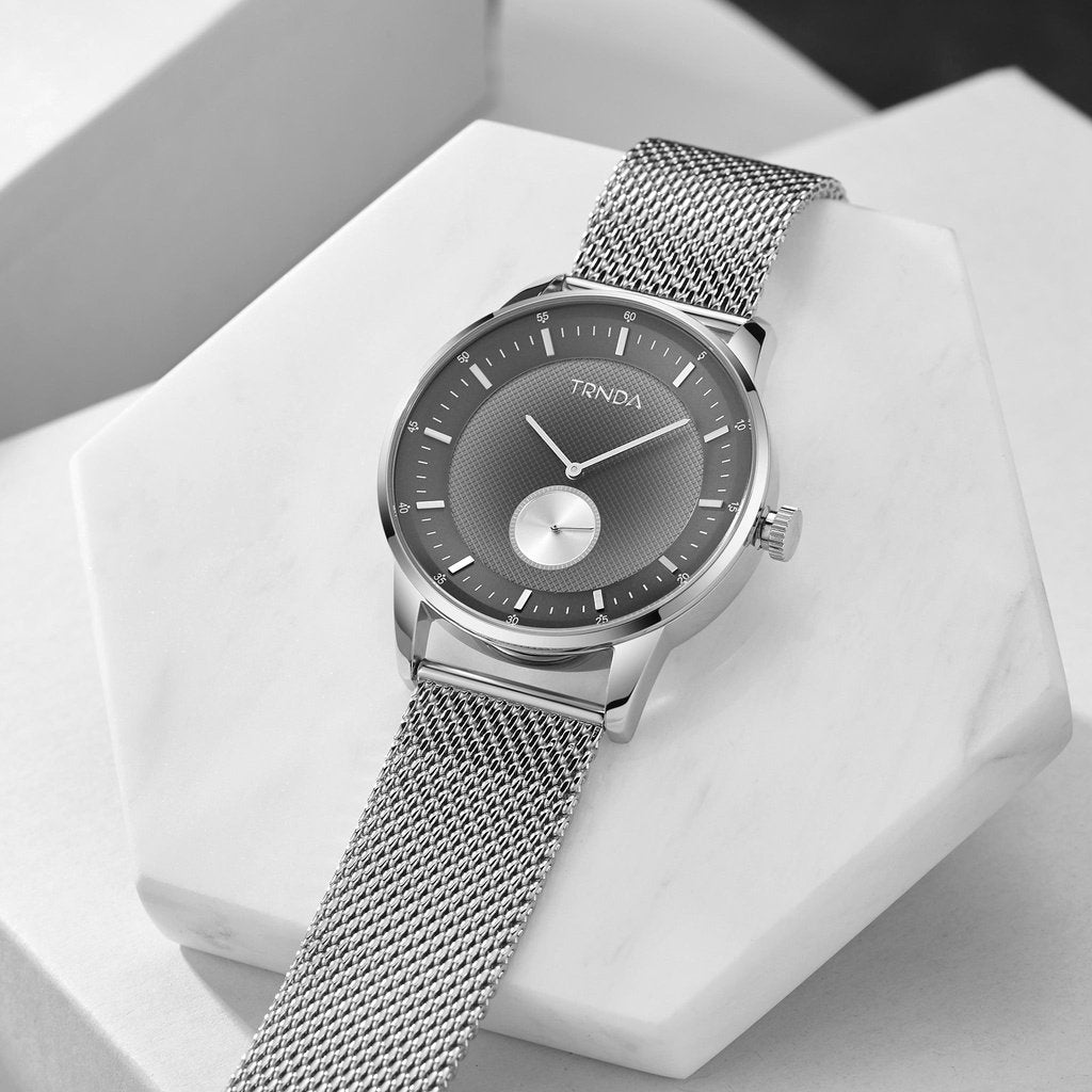 Trnda Men's Stainless Steel Watch, Silver Mesh Band | Trnda-43mm-4