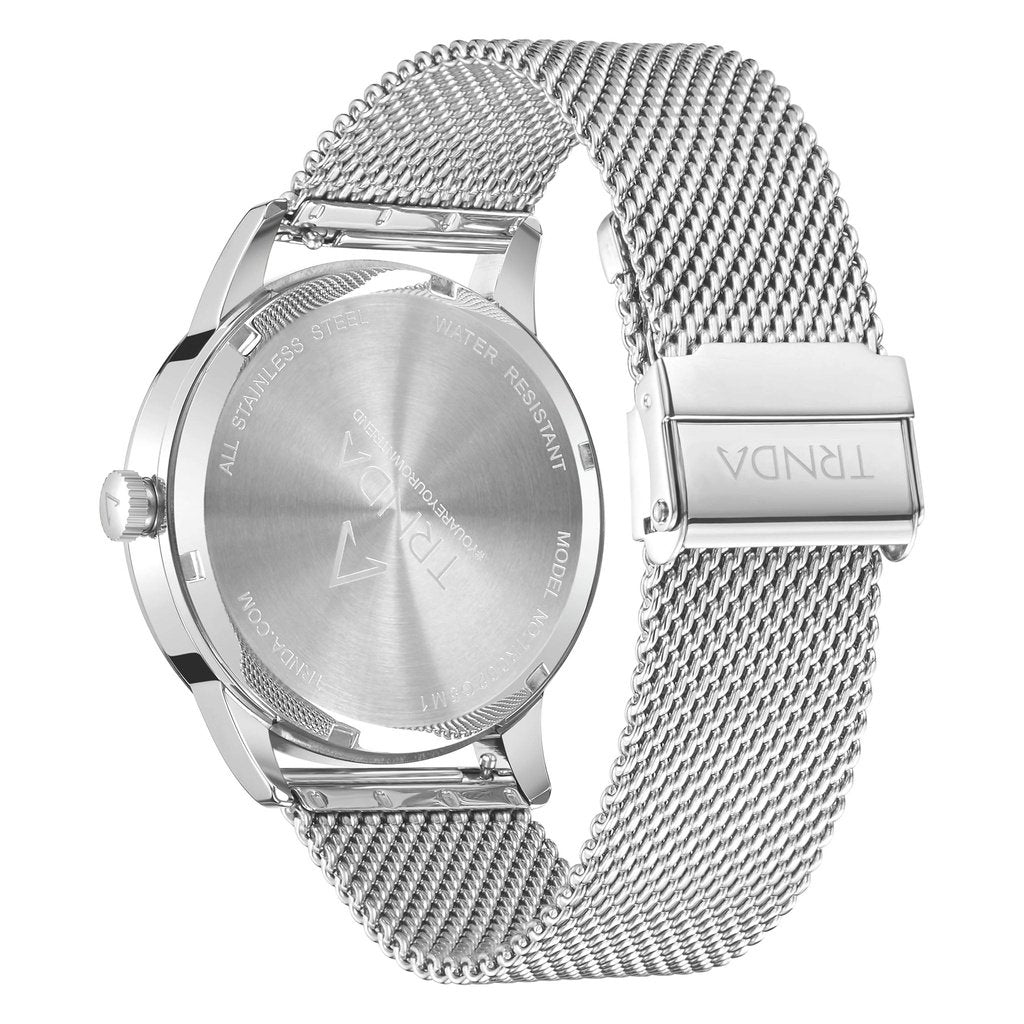 Trnda Men's Stainless Steel Watch, Silver Mesh Band | Trnda-43mm-2