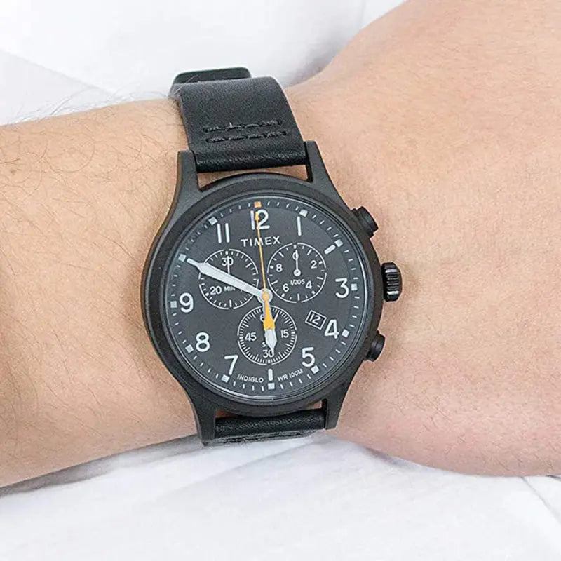 Timex Men's Black Leather Watch, Black Dial | Tw2r47500-3