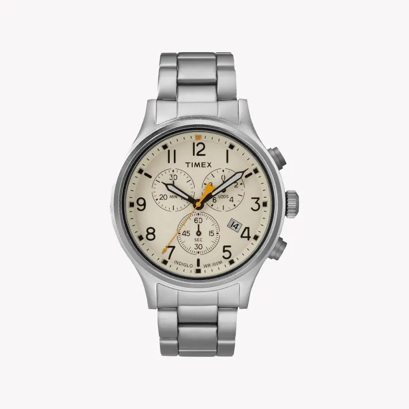 Timex Men's Silver Stainless Steel Watch, Off White Dial | Tw2r47600-0
