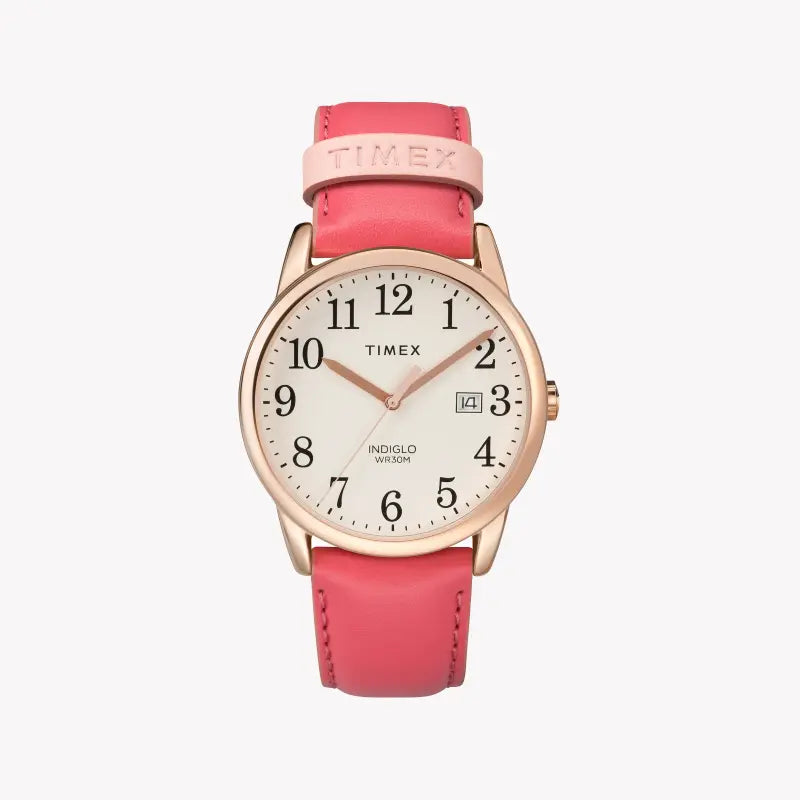 Timex Women's Pink Leather Watch, Off White Dial | Tw2r62500-0