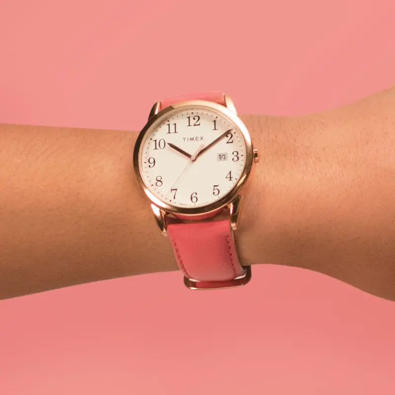 Timex Women's Pink Leather Watch, Off White Dial | Tw2r62500-3