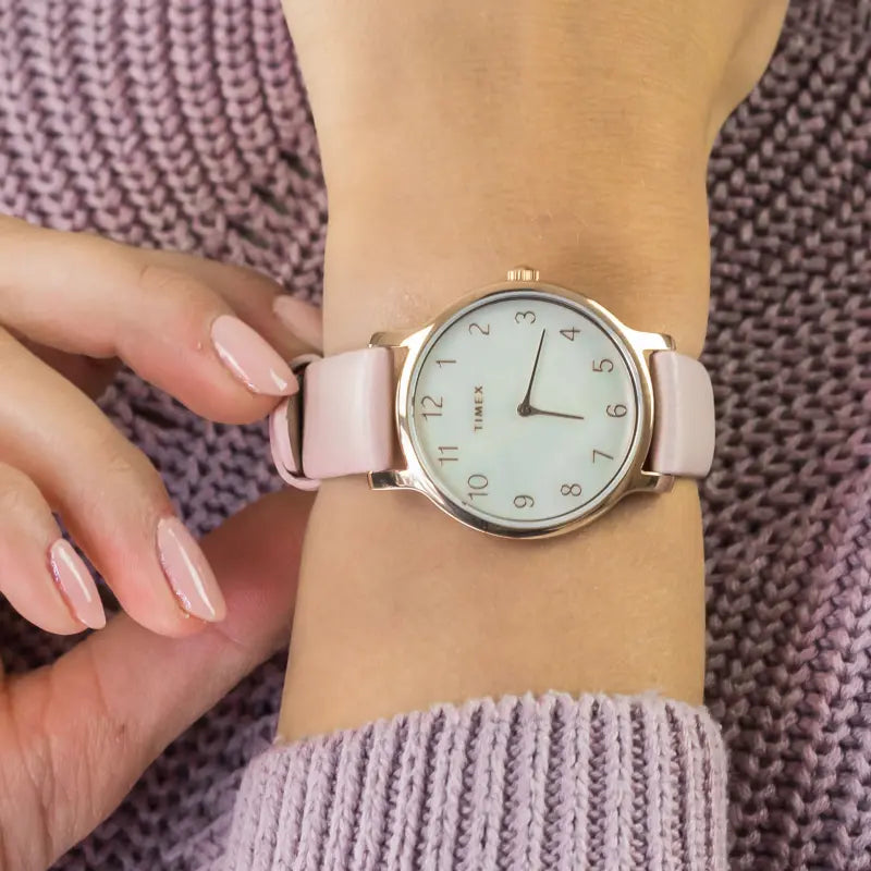 Timex Women's Pink Leather Watch, Mother Of Pearl Dial | Tw2t36100-3