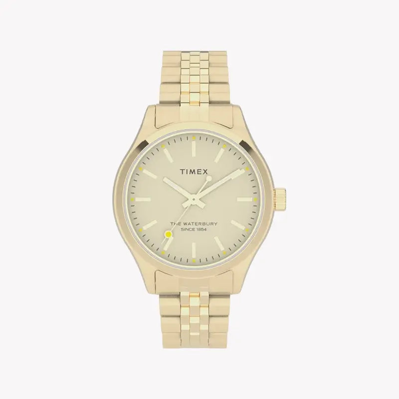 Timex Women's Gold Stainless Steel Watch, Off White Dial | Tw2u23200-2