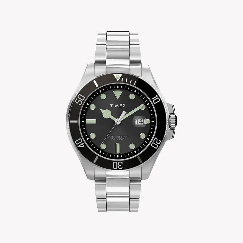Timex Men's Silver Stainless Steel Watch, Black Dial | Tw2u41800-0