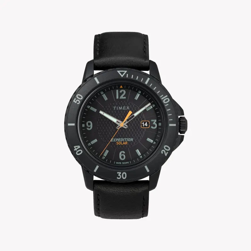 Timex Men's Black Leather Watch, Black Dial | Tw4b14700-0