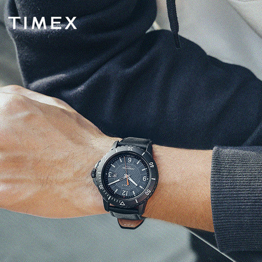 Timex Men's Black Leather Watch, Black Dial | Tw4b14700-3
