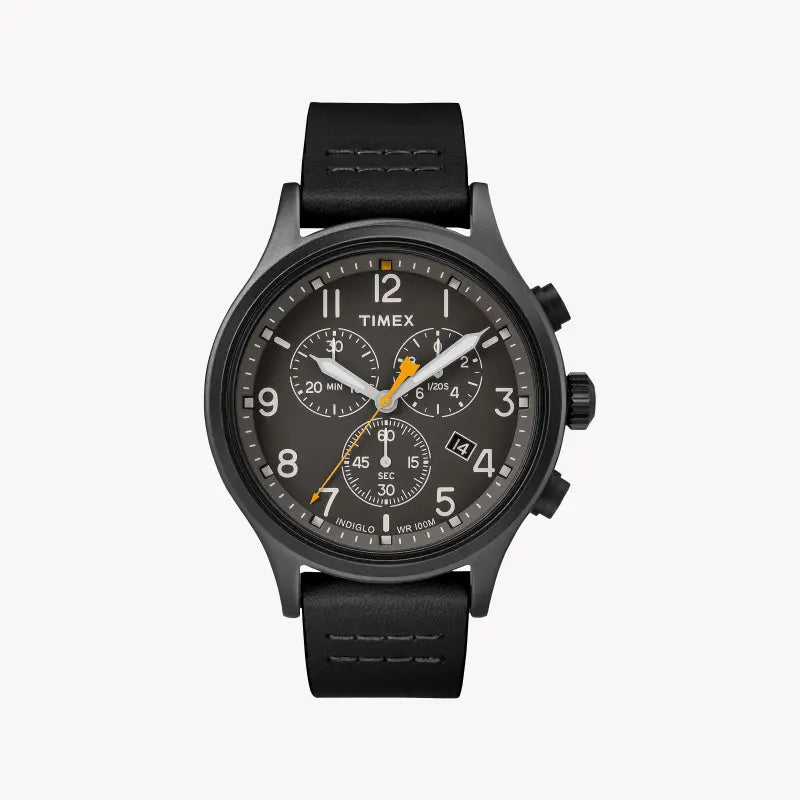 Timex Men's Black Leather Watch, Black Dial | Tw2r47500-0